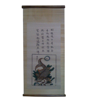 Tranh Lý Ngư Vọng Nguyệt, tranh mành phong cách dân gian - Tranh dân gian Đông Hồ