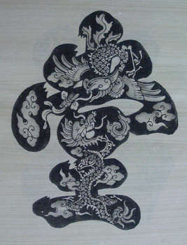 Tranh chữ Đường hóa rồng, được làm trên giấy điệp - Tranh dân gian Đông Hồ